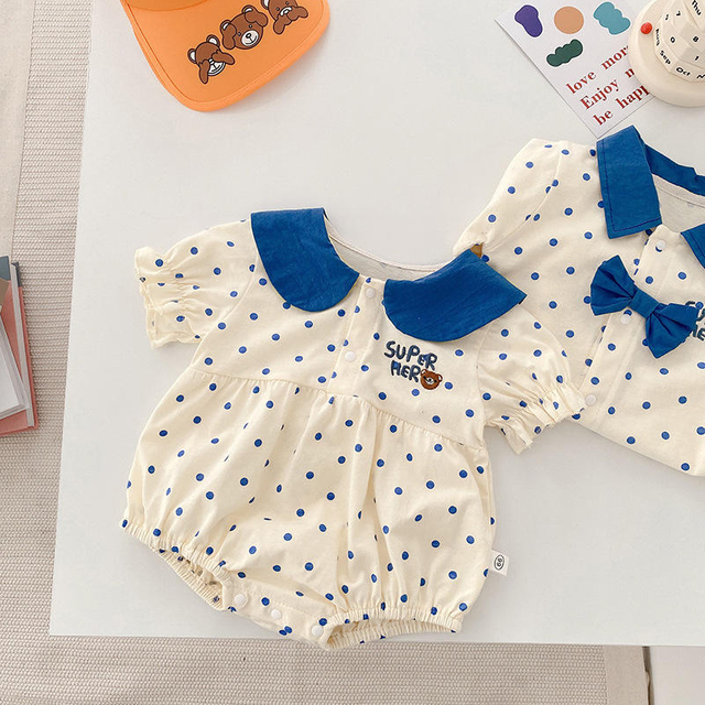 Hot Sale Kids Boutique Clothing Autumn Cute Short Sleeve Heart Printed Cotton Jumpsuit Baby Girls Clothes Rompers