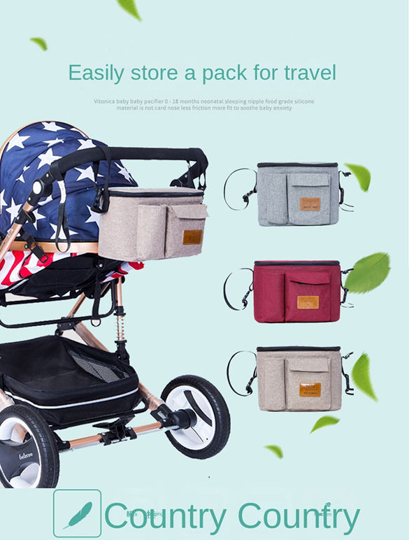 Cross-Border Hot Sale Cotton and Linen Stroller Saddlebag Multi-Functional Single-Shoulder Mommy Bag Stroller Hanging Bag